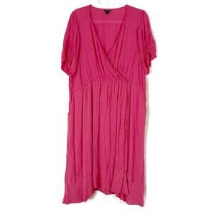 Torrid | Watermelon Pink Swiss Dot Surplice Faux Wrap Rayon Dress w/ Pockets 3XL